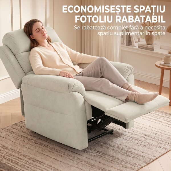 HOMCOM Fotoliu Reclinabil Manual Compact cu Suport pentru Picioare, Catifea Crem | Aosom Romania