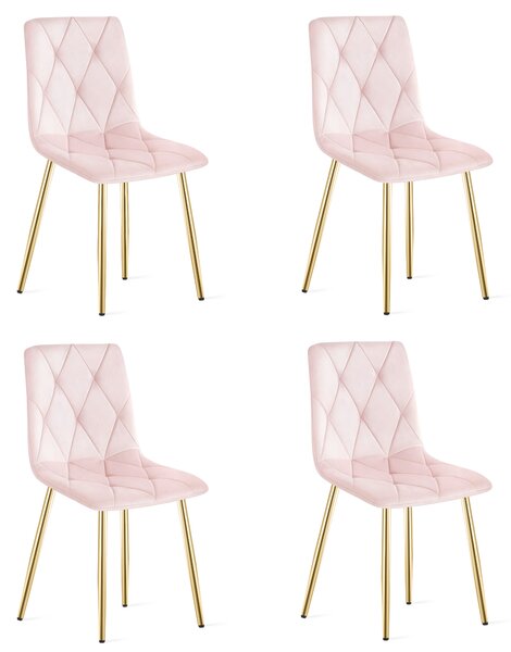 Set 4 Scaune Bucatarie/Dining Fido Roz Catifea Picioare Aurii