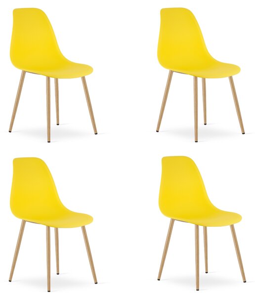 Set 4 Scaune Bucatarie/Dining Velo Plus Galbene Picioare Metalice Finisaj Lemn