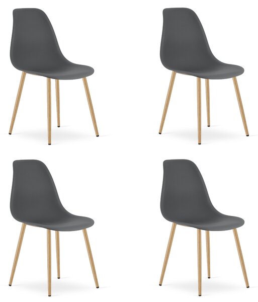 Set 4 Scaune Bucatarie/Dining Velo Plus Gri Inchis Picioare Metalice Finisaj Lemn