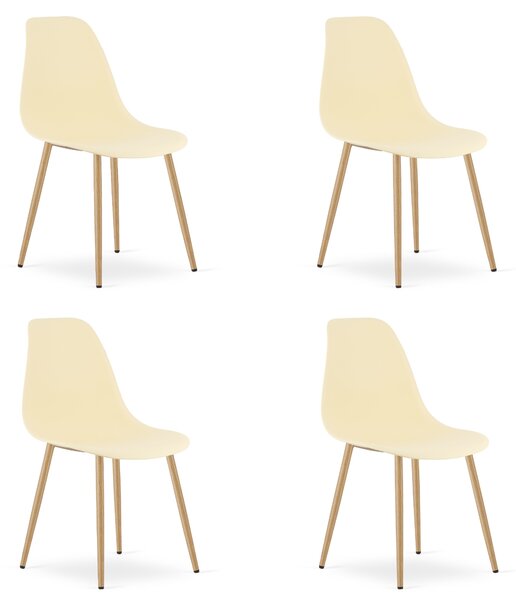 Set 4 Scaune Bucatarie/Dining Velo Plus Bej Picioare Metalice Finisaj Lemn