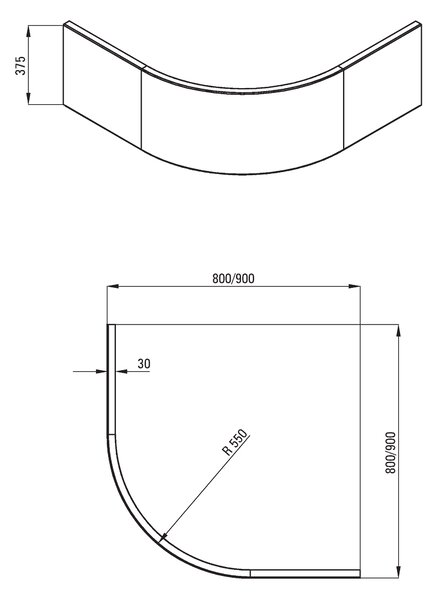 Deante Deep, panou frontal pentru o cadă acrilic sfert de cerc 80x80x37 cm, KTD_042O