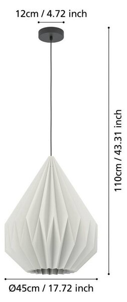 EGLO Lampă suspendată din hârtie de monetărie, Ø 45 cm, reglabil, Alb, Camera de zi / sufragerie, Hârtie / Carton, Scandinavă