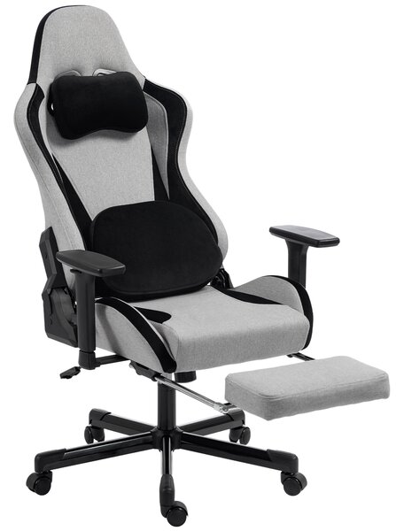 HOMCOM Scaun Gaming Ergonomic cu Masaj încălzit, Suport Picioare, Textil, Gri | Aosom Romania