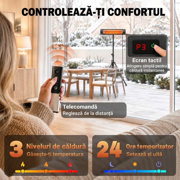 Outsunny Încălzitor Electric cu Infraroșu pentru Exterior 2500 W, Ip65, Negru | Aosom Romania