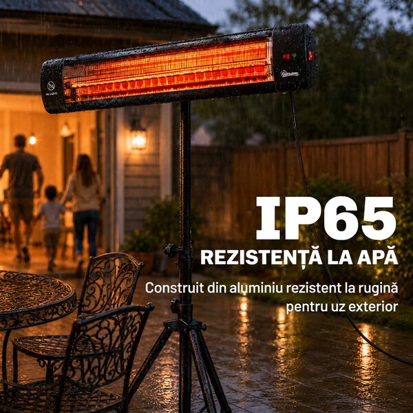 Outsunny Încălzitor Electric cu Infraroșu pentru Exterior 2500 W, Ip65, Negru | Aosom Romania