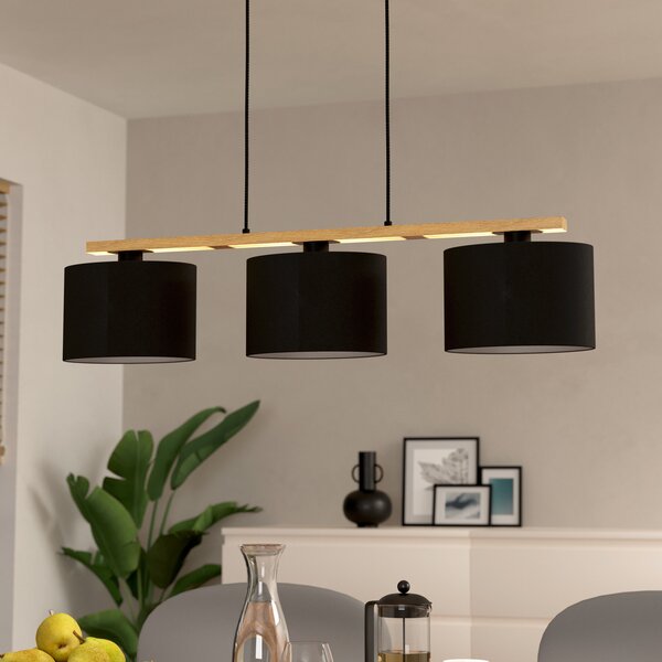 EGLO Castralvo lampă suspendată, lungime 97,5 cm, negru, 3 lumini, material, reglabil, Lemn, Camera de zi / sufragerie, Lemn