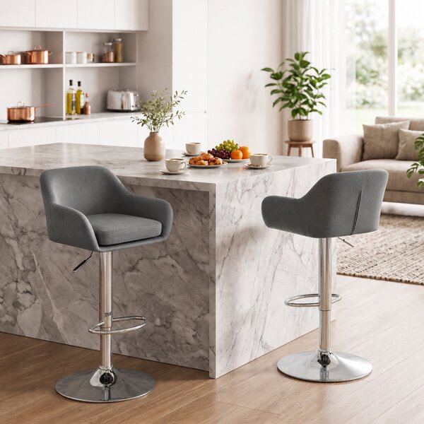 HOMCOM Set 2 Taburete Bar Rotative Catifea, Înălțime Reglabilă, Suport Picioare, Spătar, Bază Metalică, Gri | Aosom Romania