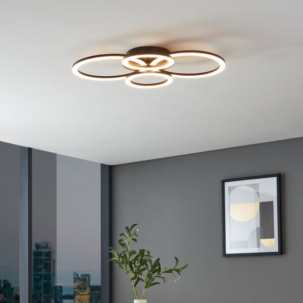 EGLO connect Parrapos-Z plafonieră LED, 4 becuri, reglabil, Negru, Camera de zi / sufragerie, Metal, Modern
