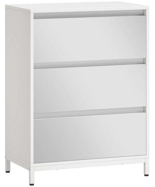 HOMCOM Comodă cu 3 Sertare și Fronturi Oglindă, Design Modern pentru Dormitor sau Hol, 60x35x80 cm, Albă | Aosom Romania