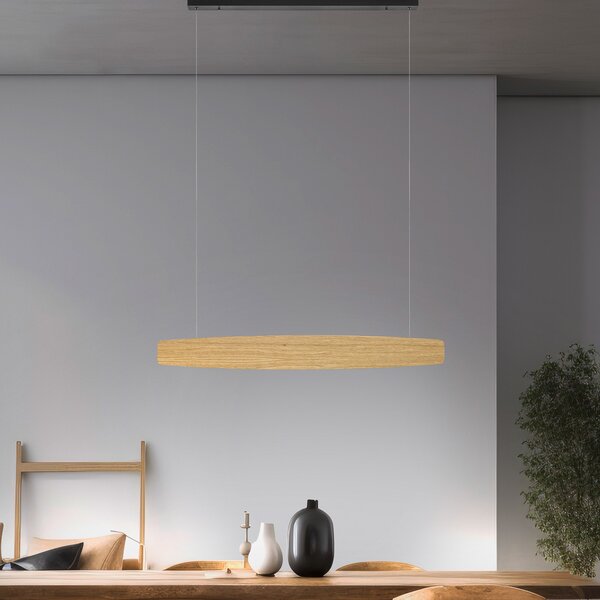 Quitani Suspensie LED Persida, 98 cm lungime, stejar, 2.700 K, reglabil, Lemn, Camera de zi / sufragerie, Lemn, Casă de țară / Rustic