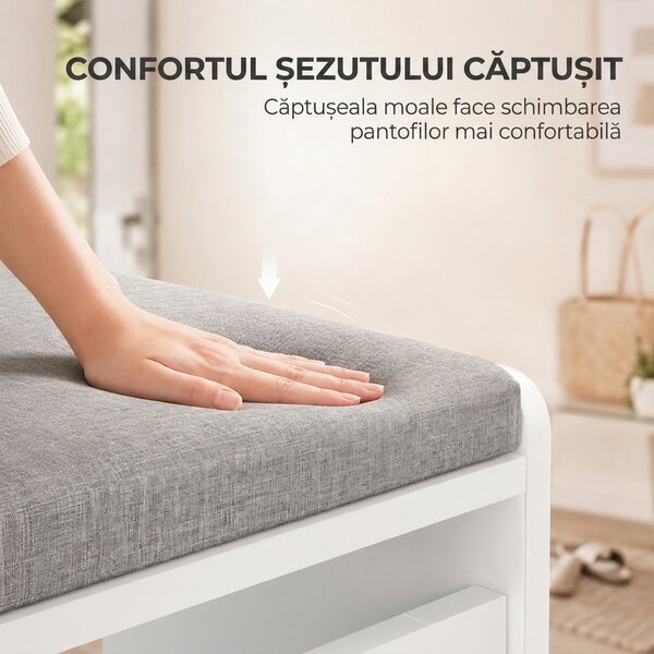 HOMCOM Bancă pantofar cu compartiment rabatabil, 60x30x52 cm, alb | Aosom Romania
