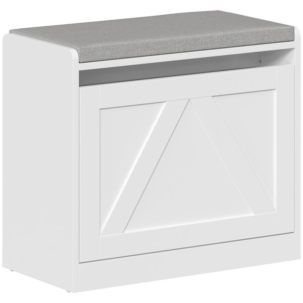 HOMCOM Bancă pantofar cu compartiment rabatabil, 60x30x52 cm, alb | Aosom Romania
