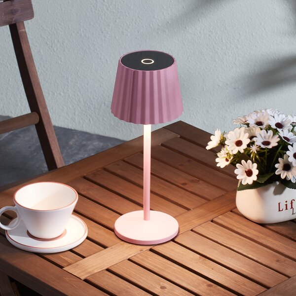 Lindby Lampa de masă cu baterie LED Esali, roz, metal, IP54, reglabil, Roz / Rosé, Camera de zi / sufragerie, Aluminiu, Modern