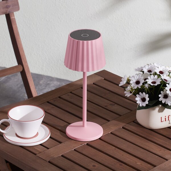 Lindby Lampa de masă cu baterie LED Esali, roz, metal, IP54, reglabil, Roz / Rosé, Camera de zi / sufragerie, Aluminiu, Modern