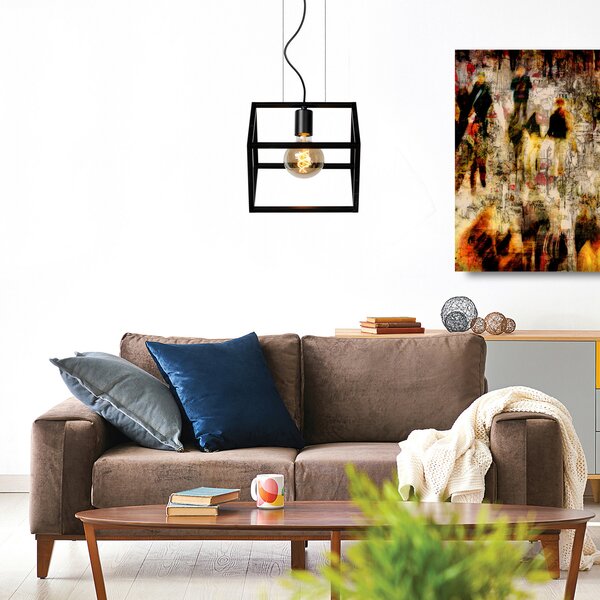 Lucide Lampă suspendată Fabian cu abajur metalic, 1 bec, reglabil, Negru, Camera de zi / sufragerie, Metal, Modern