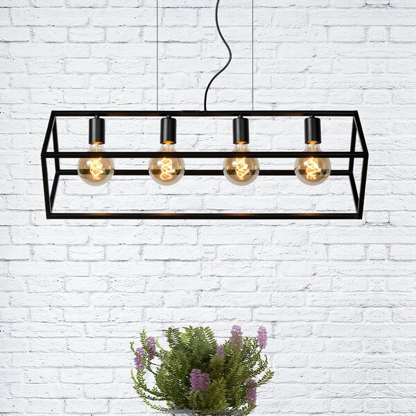 Lucide Lampă suspendată Fabian abajur metalic, 4 becuri, reglabil, Negru, Camera de zi / sufragerie, Metal, Modern