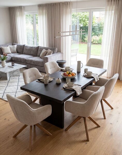 Scaun de dining pivotant Avola bej, picioare din lemn