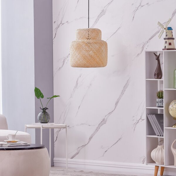 Lindby Venora lampă suspendată, Ø 40 cm, pe un singur nivel, bambus, E27, reglabil, Lemn, Camera de zi / sufragerie, Bamboo, Casă de țară / Rustic