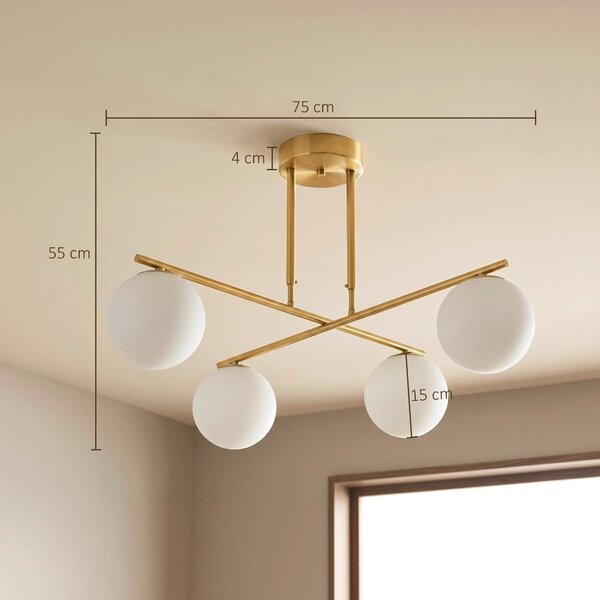 HOMCOM Lampă suspendată cu 4 globuri, înălțime reglabilă, rotire 350°, modernă, din oțel, auriu | Aosom Romania