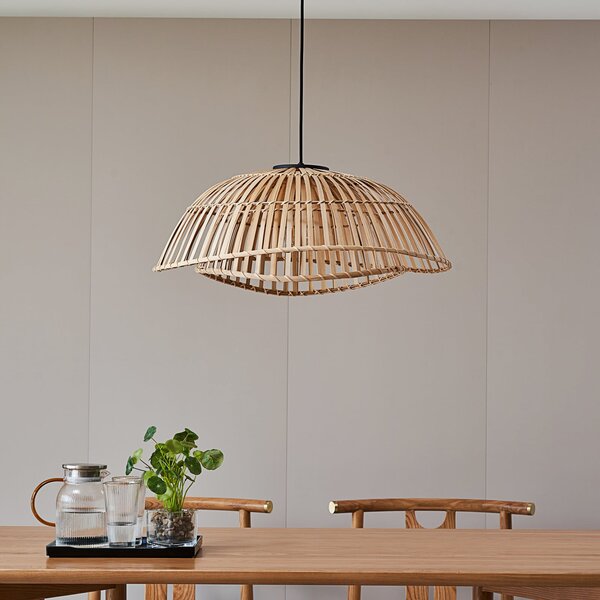 Lindby Lampă suspendată Ilajus, Ø 62 cm, bambus, E27, reglabil, Lemn, Camera de zi / sufragerie, Bamboo, Scandinavă