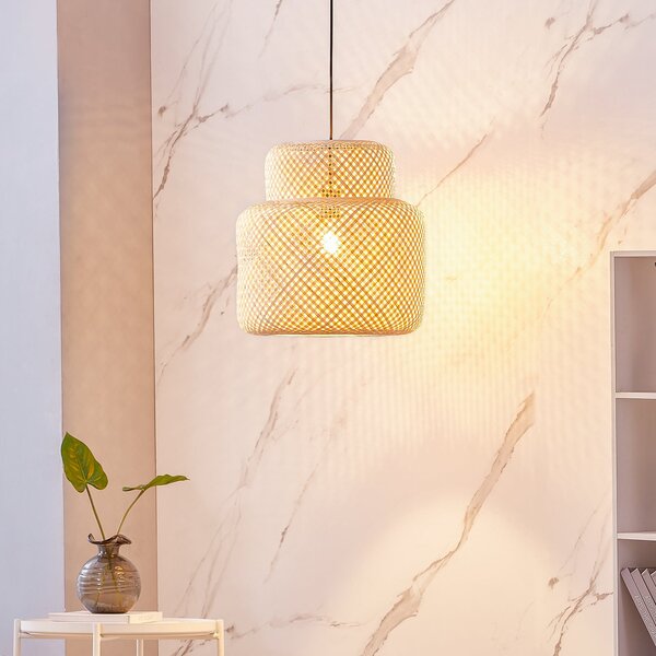 Lindby Venora lampă suspendată, Ø 40 cm, pe un singur nivel, bambus, E27, reglabil, Lemn, Camera de zi / sufragerie, Bamboo, Casă de țară / Rustic