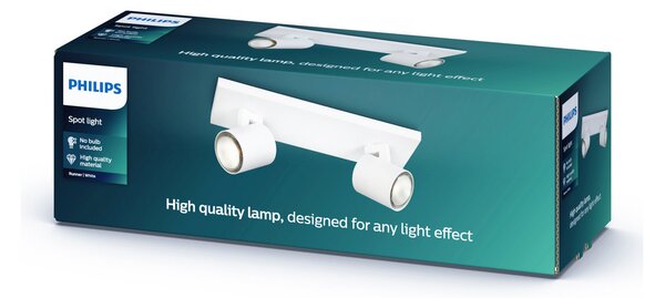 Philips myLiving Runner spot de plafon GU10 2 becuri alb, reglabil, Alb, Camera de zi / sufragerie, Metal