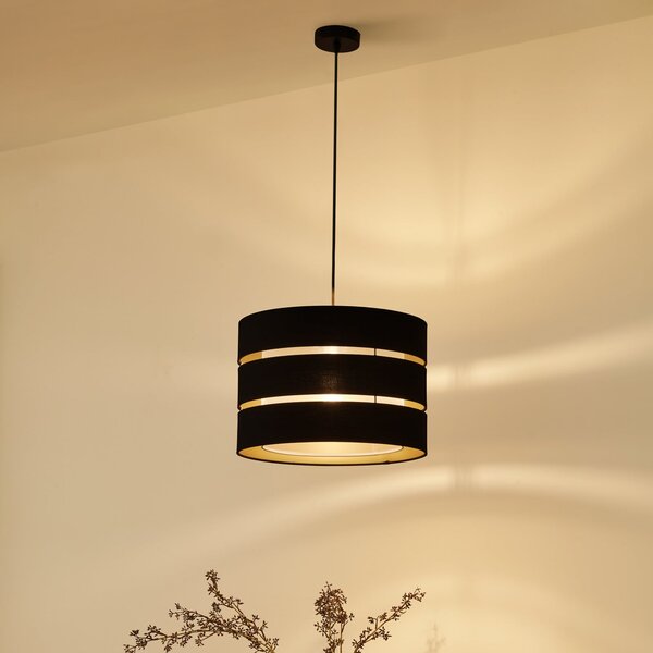 Lindby Suspensie Tsomo, Ø 40 cm, negru, material textil, E27, reglabil, Negru, Camera de zi / sufragerie, Țesătură / Textil, Scandinavă