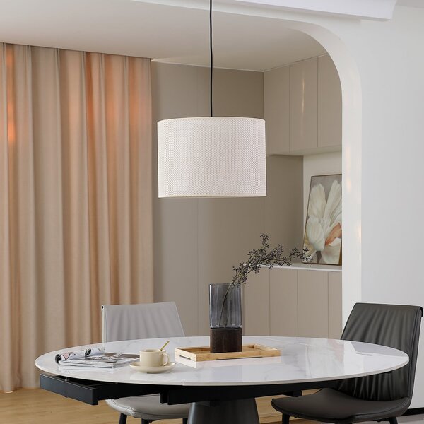 Lindby lampă suspendată Soula, Ø 40 cm, bej, plastic, E27, reglabil, Bej, Camera de zi / sufragerie, Plastic, Casă de țară / Rustic
