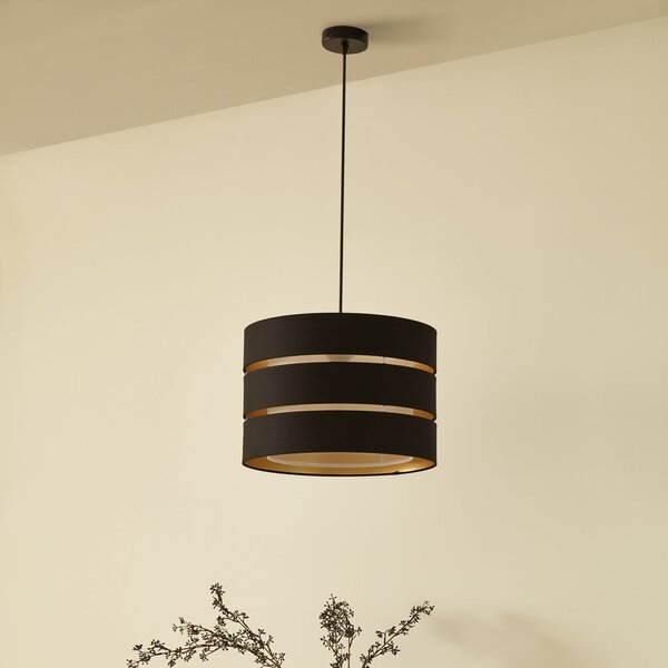 Lindby Suspensie Tsomo, Ø 40 cm, negru, material textil, E27, reglabil, Negru, Camera de zi / sufragerie, Țesătură / Textil, Scandinavă