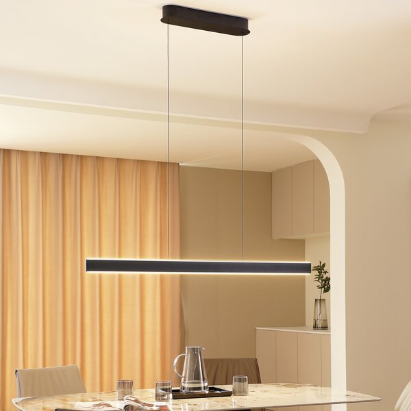 Lucande lampă suspendată LED Philine, lungime 121 cm fier negru, reglabil, Negru, Camera de zi / sufragerie, Metal, Modern