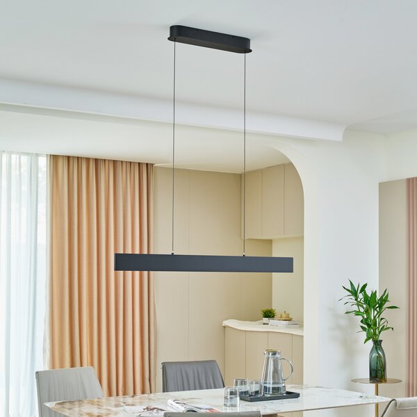Lucande lampă suspendată LED Philine, lungime 101 cm fier negru, reglabil, Negru, Camera de zi / sufragerie, Metal, Modern