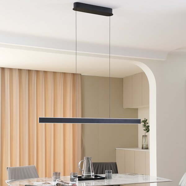 Lucande lampă suspendată LED Philine, lungime 121 cm fier negru, reglabil, Negru, Camera de zi / sufragerie, Metal, Modern