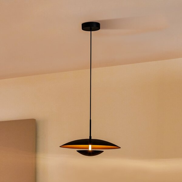 Lindby Suspensie cu LED Tiama, metal, negru/auriu, Ø 40 cm, Negru, Camera de zi / sufragerie, Metal, Modern