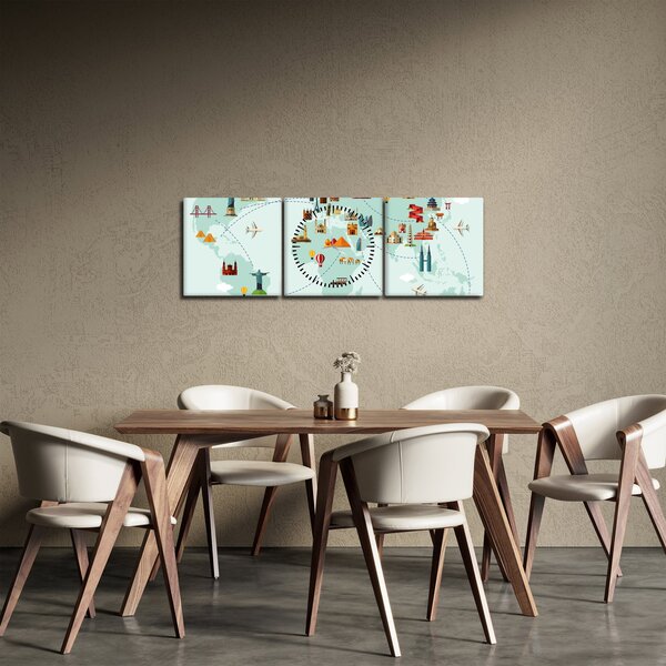 Tablou - Harta cu pictograme, amintire (cu ceas) (90x30 cm)