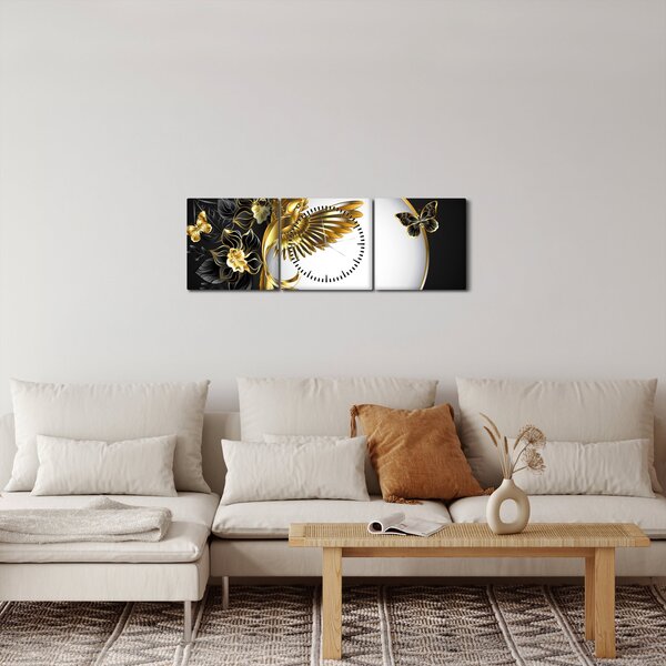 Tablou - Bile cu motive aurii (cu ceas) (90x30 cm)