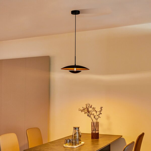 Lindby Suspensie cu LED Tiama, metal, negru/auriu, Ø 40 cm, Negru, Camera de zi / sufragerie, Metal, Modern