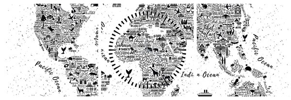 Tablou - Harta cu pictograme (cu ceas) (90x30 cm)