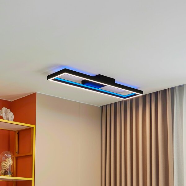 Lucande Smart LED Tjado, 100 cm, negru, RGBW, reglabil, Negru, Camera de zi / sufragerie, Metal, Modern