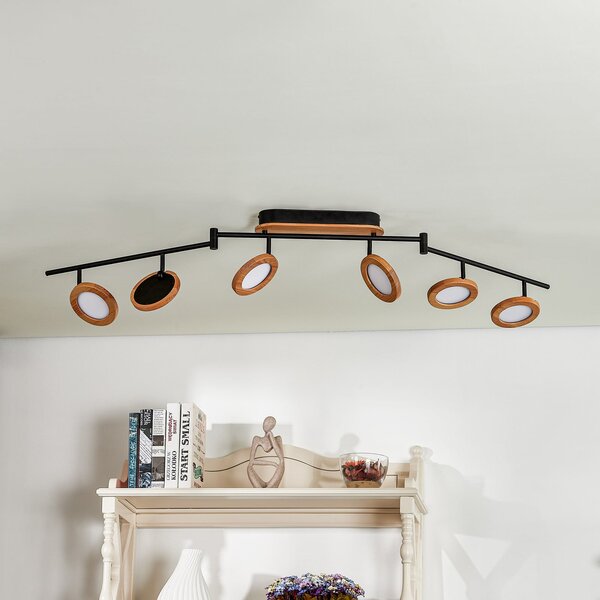 Lindby Spot LED Manel, lemn, 152 cm lungime, 6 flacără, reglabil, Lemn, Camera de zi / sufragerie, Metal, Casă de țară / Rustic