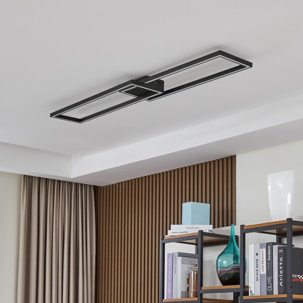 Lucande Plafonieră cu LED Tjado, 120 cm lungime, negru, metal, reglabil, Negru, Camera de zi / sufragerie, Metal, Modern