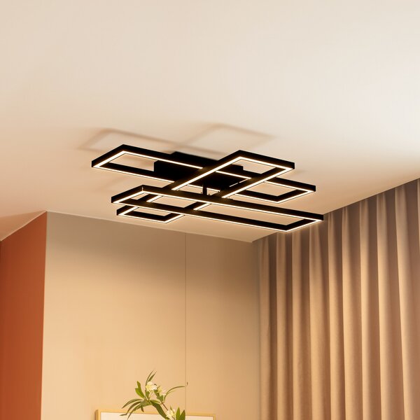 Lucande Plafonieră cu LED Tjado, 94 cm lungime, negru, metal, reglabil, Negru, Camera de zi / sufragerie, Metal, Modern