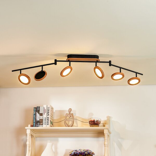 Lindby Spot LED Manel, lemn, 152 cm lungime, 6 flacără, reglabil, Lemn, Camera de zi / sufragerie, Metal, Casă de țară / Rustic
