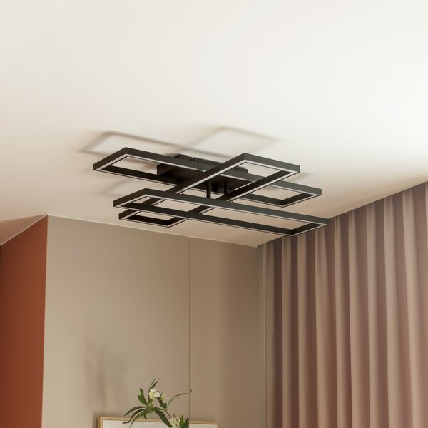 Lucande Plafonieră cu LED Tjado, 94 cm lungime, negru, metal, reglabil, Negru, Camera de zi / sufragerie, Metal, Modern