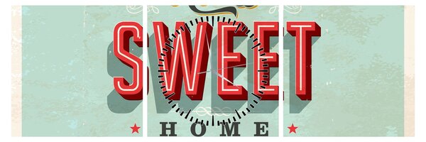 Tablou - Home sweet home (cu ceas) (90x30 cm)