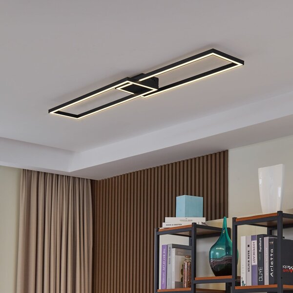 Lucande Plafonieră cu LED Tjado, 120 cm lungime, negru, metal, reglabil, Negru, Camera de zi / sufragerie, Metal, Modern