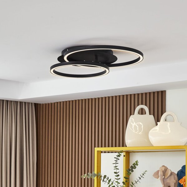 Lucande Plafonieră cu LED Tjado, 62 cm lungime, negru, metal, reglabil, Negru, Camera de zi / sufragerie, Metal, Modern