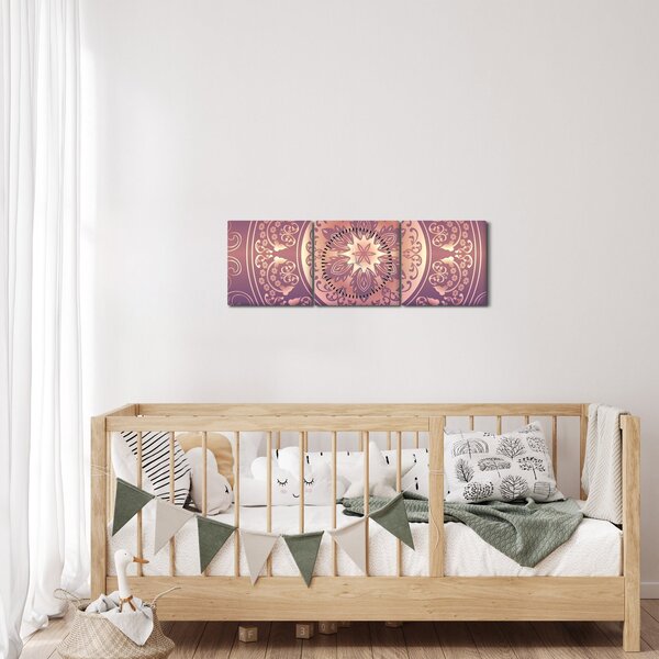 Tablou - Mandala pe gradient violet (cu ceas) (90x30 cm)
