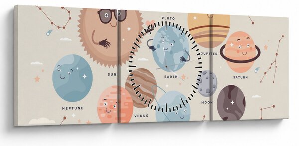 Tablou - Planete cu nume (cu ceas) (90x30 cm)