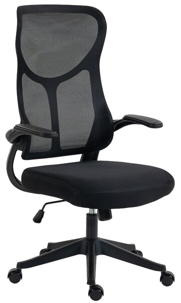 HOMCOM Scaun de birou ergonomic rotativ cu brațe rabatabile, funcție de balans, înălțime reglabilă, din plasă, negru | Aosom Romania